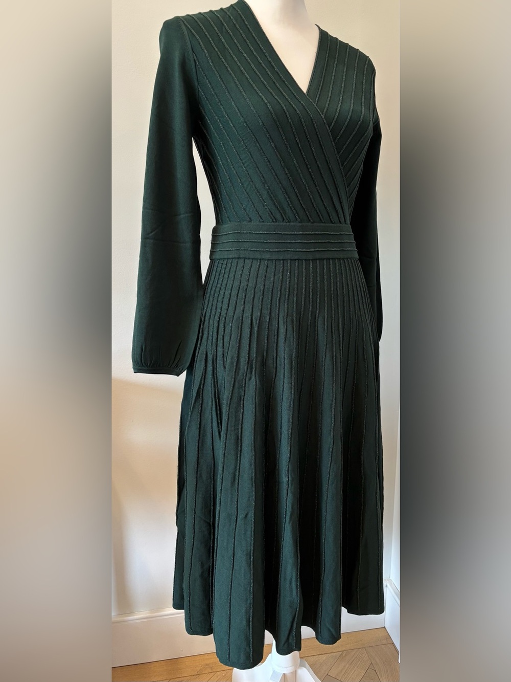 LK Bennett Dress, Long-Sleeve Faux Wrap, Ribbing, Size S, Wedding, Cocktail,